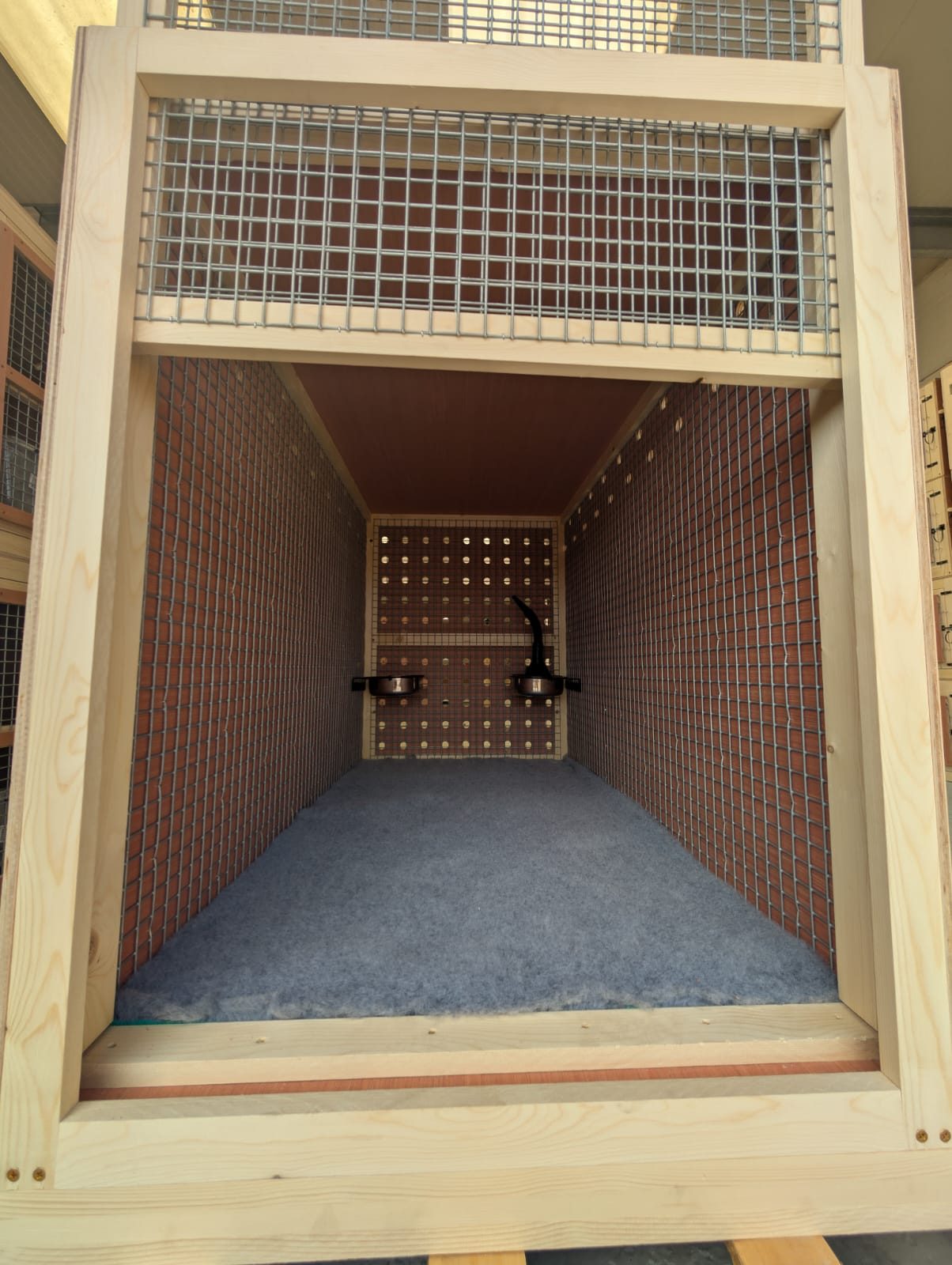 An open Air Crates travel crate showing the vetbed interior